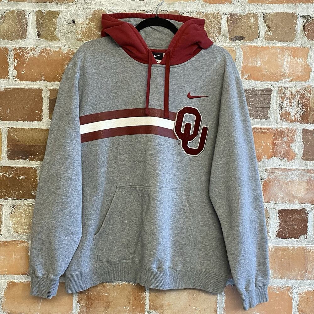 Nike UO Sooners University of Oklahoma Hoodie Sweatshirt Gray & Maroon Large